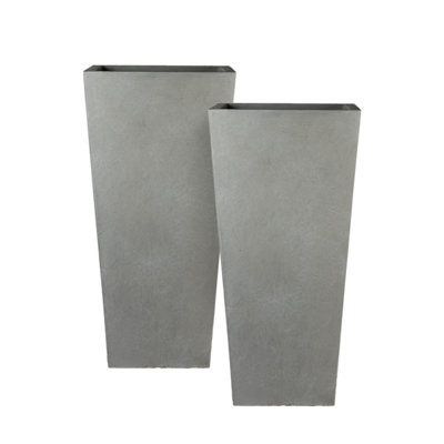 Set of 2 IDEALIST�™ 50cm Tall Planter, Grey Reinforced Stone Garden Planters, Small Outdoor Plant Pots H50 L24 W24 cm, 30L