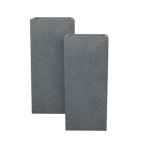 Set of 2 IDEALIST™ 50cm Tall Planter, Grey Reinforced Stone Garden Tall Square Planters, Outdoor Plant Pots L21 W21 H50 cm, 22L