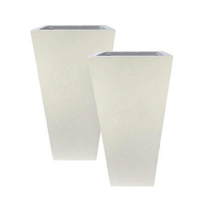 Set of 2 IDEALIST™ 50cm Tall Planter, White Reinforced Stone Garden Planters, Small Outdoor Plant Pots H50 L24 W24 cm, 30L