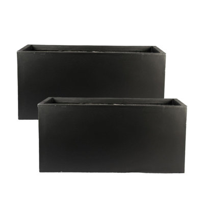 Set of 2 IDEALIST 50cm Window Box Garden Planter, Black Concrete Effect ...