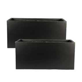 Set of 2 IDEALIST™ 50cm Window Box Garden Planter, Black Reinforced Stone Windowsill Planter, Outdoor Plant Pots H20 L50 W20 cm