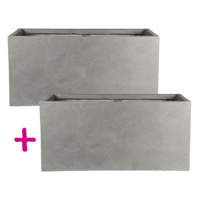 Set of 2 IDEALIST™ 50cm Window Box Garden Planters, Grey Reinforced Stone Windowsill Planter, Outdoor Plant Pots H20 L50 W20 cm