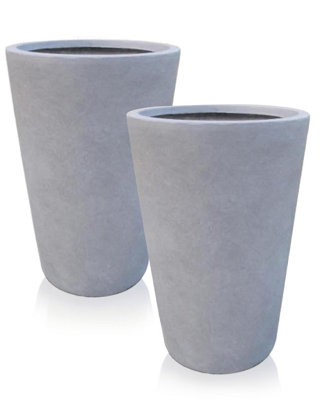 Set of 2 IDEALIST™ 51cm Tall Planter, Grey Reinforced Stone Round Garden Planters, Outdoor Plant Pots D32 H51 cm, 41L