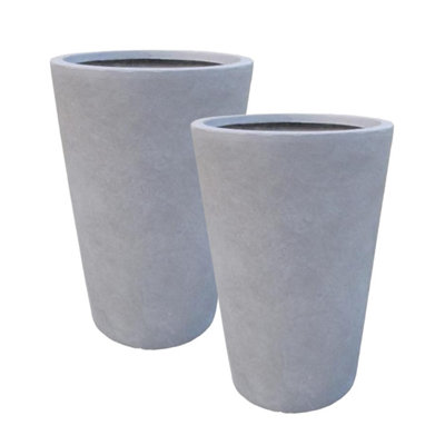 Set of 2 IDEALIST™ 51cm Tall Planter, Grey Reinforced Stone Round Garden Planters, Outdoor Plant Pots D32 H51 cm, 41L