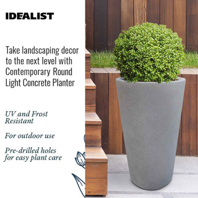 Set of 2 IDEALIST™ 51cm Tall Planter, Grey Reinforced Stone Round Garden Planters, Outdoor Plant Pots D32 H51 cm, 41L