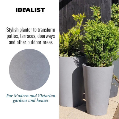 Set of 2 IDEALIST™ 51cm Tall Planter, Grey Reinforced Stone Round Garden Planters, Outdoor Plant Pots D32 H51 cm, 41L