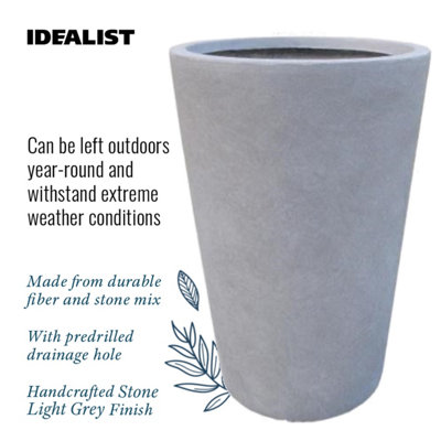 Set of 2 IDEALIST™ 51cm Tall Planter, Grey Reinforced Stone Round Garden Planters, Outdoor Plant Pots D32 H51 cm, 41L