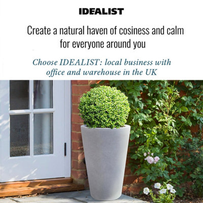 Set of 2 IDEALIST™ 51cm Tall Planter, Grey Reinforced Stone Round Garden Planters, Outdoor Plant Pots D32 H51 cm, 41L