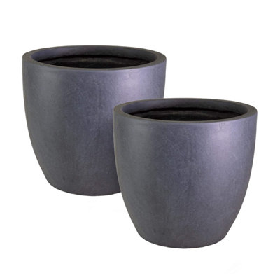 Set of 2 IDEALIST�™ 56cm Round Planter, Dark Grey Reinforced Stone Garden Planters, Outdoor Large Plant Pots D56 H52 cm, 128L