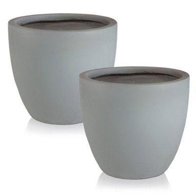 Set of 2 IDEALIST™ 56cm Round Planter, Grey Reinforced Stone Garden Planters for Trees, Outdoor Large Plant Pots D56 H52 cm, 128L