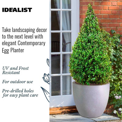 Set of 2 IDEALIST™ 56cm Round Planter, Grey Reinforced Stone Garden Planters for Trees, Outdoor Large Plant Pots D56 H52 cm, 128L
