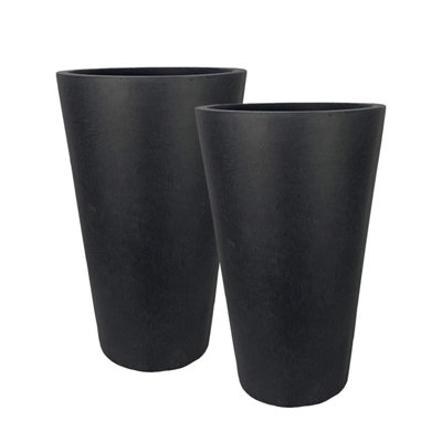 Set of 2 IDEALIST 57cm Tall Planter, Dark Grey Concrete Effect Garden Planters, Outdoor Large Plant Pots D40 H57 cm, 75L