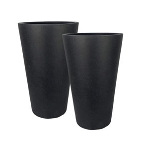 Set of 2 IDEALIST™ 57cm Tall Planter, Dark Grey Reinforced Stone Garden Planters, Outdoor Large Plant Pots D40 H57 cm, 75L