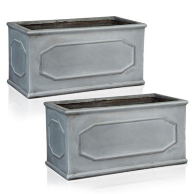 Set of 2 IDEALIST™ 60cm Chelsea Trough, Vintage Slate Effect Rectangular Planters, Outdoor Large Plant Pots L60 W30 H30 cm, 54L
