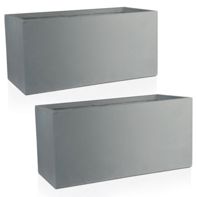 Set of 2 IDEALIST™ 60cm Garden Trough, Grey Reinforced Stone Rectangular Planters, Outdoor Large Plant Pots L60 W30 H30 cm, 54L