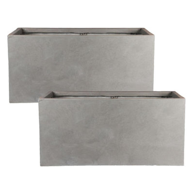 Set of 2 IDEALIST™ 60cm Garden Trough, Grey Reinforced Stone Rectangular Planters, Outdoor Large Plant Pots L60 W30 H30 cm, 54L