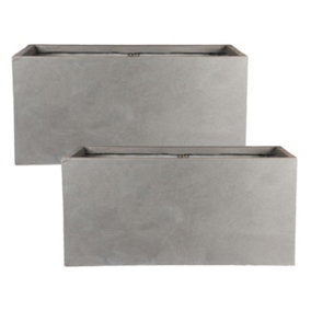 Set of 2 IDEALIST™ 60cm Garden Trough, Grey Reinforced Stone Rectangular Planters, Outdoor Large Plant Pots L60 W30 H30 cm, 54L