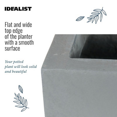 Set of 2 IDEALIST™ 60cm Garden Trough, Grey Reinforced Stone Rectangular Planters, Outdoor Large Plant Pots L60 W30 H30 cm, 54L