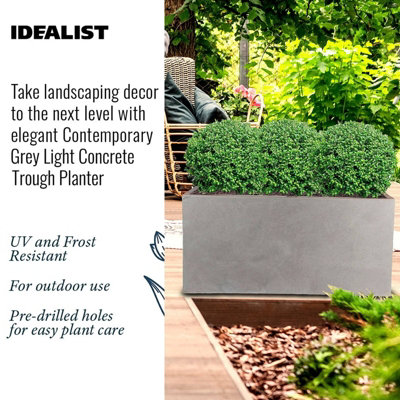Set of 2 IDEALIST™ 60cm Garden Trough, Grey Reinforced Stone Rectangular Planters, Outdoor Large Plant Pots L60 W30 H30 cm, 54L