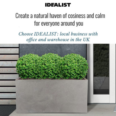 Set of 2 IDEALIST™ 60cm Garden Trough, Grey Reinforced Stone Rectangular Planters, Outdoor Large Plant Pots L60 W30 H30 cm, 54L
