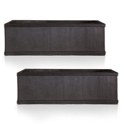 Set of 2 IDEALIST™ 60cm Window Box Garden Planters, Vintage Slate Effect Windowsill Planter, Outdoor Plant Pots H17 L60 W17 cm