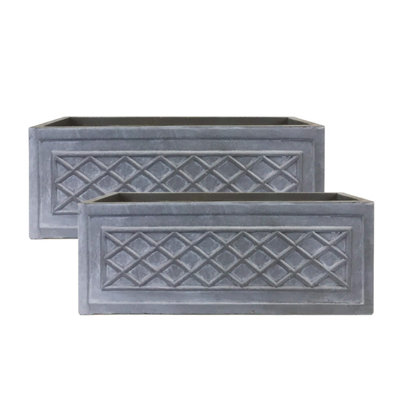Set of 2 IDEALIST™ 60cm Window Box, Lazio Windowsill Planter, Vintage Slate Effect Outdoor Plant Pots W22 H22 L60 cm, 29L