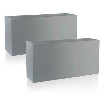 Set of 2 IDEALIST™ 65cm Long Trough, Grey Reinforced Stone  Rectangular Garden Planters, Outdoor Large Plant Pots L65 W19 H30cm