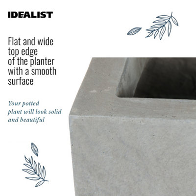 Set of 2 IDEALIST™ 65cm Long Trough, Grey Reinforced Stone  Rectangular Garden Planters, Outdoor Large Plant Pots L65 W19 H30cm