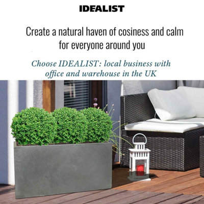 Set of 2 IDEALIST™ 65cm Long Trough, Grey Reinforced Stone  Rectangular Garden Planters, Outdoor Large Plant Pots L65 W19 H30cm