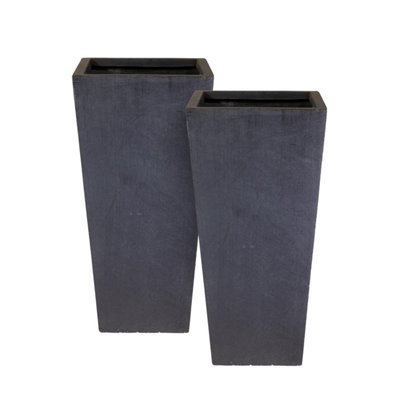 Set of 2 IDEALIST™ 65cm Tall Planter, Dark Grey Reinforced Stone Garden Planters, Large Outdoor Plant Pots L32 W32 H65 cm, 67L