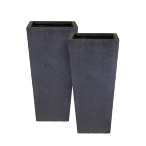 Set of 2 IDEALIST™ 65cm Tall Planter, Dark Grey Reinforced Stone Garden Planters, Large Outdoor Plant Pots L32 W32 H65 cm, 67L