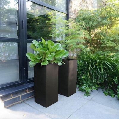 Set of 2 IDEALIST 70cm Tall Planter, Black Reinforced Stone Garden Planters,  Large Outdoor Plant