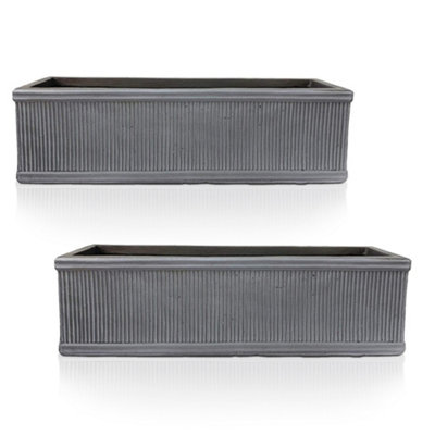 Set of 2 IDEALIST™ 70cm Window Box, Vintage Grey Slate Effect Garden Windowsill Planter, Outdoor Large Plant Pots H23 L70 W23 cm