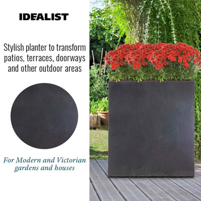 Set of 2 IDEALIST 72cm Tall Trough Garden Planters, Dark Grey Reinforced Stone Outdoor Large Plant Pots H72 L60 W22 cm, 98L