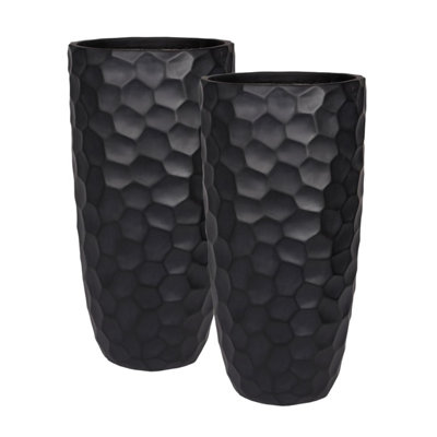 Set of 2 IDEALIST 77cm Tall Planter, Mosaic Black Reinforced Stone Vase Round Planters, Outdoor Plant Pots D41 H77 cm, 104L