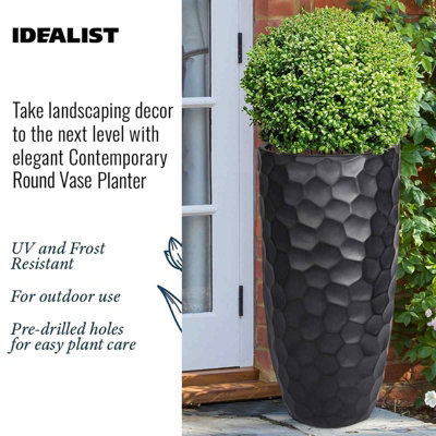 Set of 2 IDEALIST 77cm Tall Planter, Mosaic Black Reinforced Stone Vase Round Planters, Outdoor Plant Pots D41 H77 cm, 104L