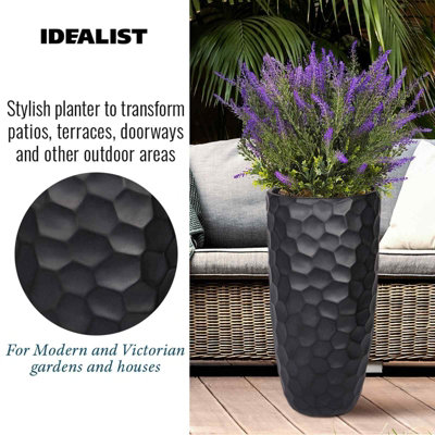 Set of 2 IDEALIST 77cm Tall Planter, Mosaic Black Reinforced Stone Vase Round Planters, Outdoor Plant Pots D41 H77 cm, 104L