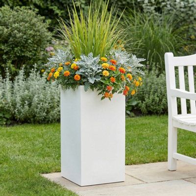 Set of 2 IDEALIST 80cm Tall Planter, White Reinforced Stone Garden Planters,  Large Outdoor Plant