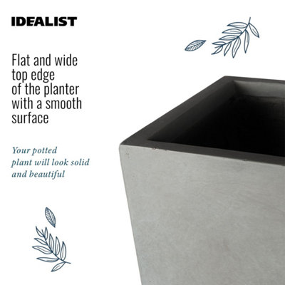 Set of 2 IDEALIST™ 85cm Long Trough Rectangular Garden Planters, Grey Reinforced Stone Outdoor Large Plant Pots L85 W26 H41 cm