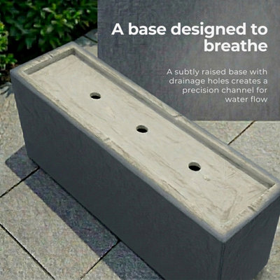 Set of 2 IDEALIST™ 85cm Planter, Slate Grey Reinforced Stone Garden Trough, Large Plant Pots, Rectangular Planters L85 W26 H41 cm