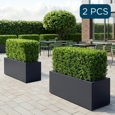Set of 2 IDEALIST™ 85cm Planter, Slate Grey Reinforced Stone Garden Trough, Large Plant Pots, Rectangular Planters L85 W26 H41 cm
