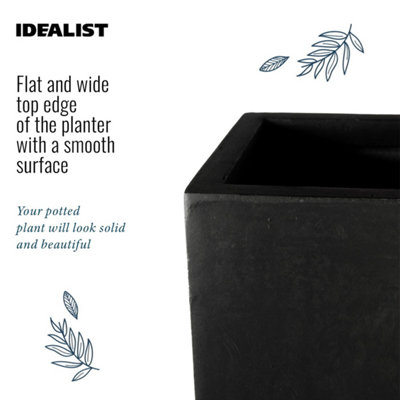 Set of 2 IDEALIST™ 89cm Tall Planter, Black Reinforced Stone Tapered Planter, Large Outdoor Plants Plant Pots L43 W43 H89 cm, 127L