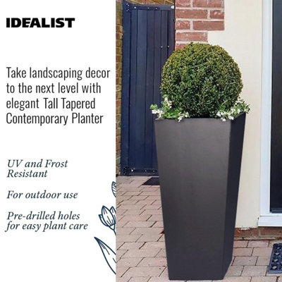 Set of 2 IDEALIST™ 89cm Tall Planter, Black Reinforced Stone Tapered Planter, Large Outdoor Plants Plant Pots L43 W43 H89 cm, 127L