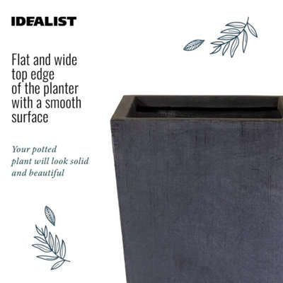 Set of 2 IDEALIST™ 89cm Tall Planter, Dark Grey Reinforced Stone Tapered Planter, Large Outdoor Plant Pots L43 W43 H89 cm, 127L