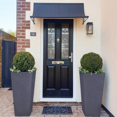 Set of 2 IDEALIST™ 89cm Tall Planter, Dark Grey Reinforced Stone Tapered Planter, Large Outdoor Plant Pots L43 W43 H89 cm, 127L