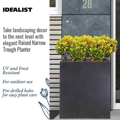 Set of 2 IDEALIST™ 92cm Tall Trough Garden Planters, Dark Grey Reinforced Stone Outdoor Large Plant Pots H92 L80 W30 cm, 227L