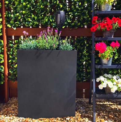 Set of 2 IDEALIST™ 92cm Tall Trough Garden Planters, Dark Grey Reinforced Stone Outdoor Large Plant Pots H92 L80 W30 cm, 227L