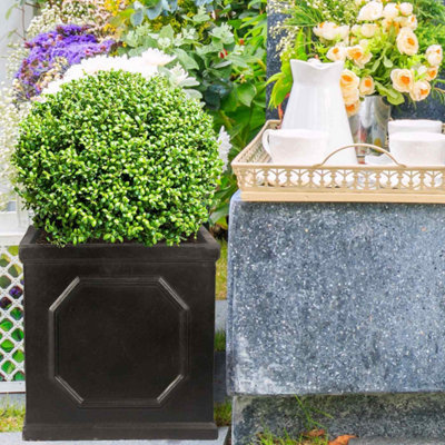Set of 2 IDEALIST Chelsea Flower Box Square Garden Planters, Faux Lead Dark Grey Light Stone Outdoor Pots W37 H38 L37 cm, 52L