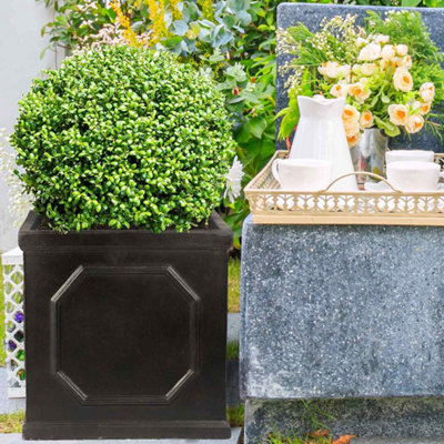 Set of 2 IDEALIST Chelsea Flower Box Square Garden Planters, Faux Lead Dark Grey Outdoor Large Pots W45 H45 L45 cm, 91L