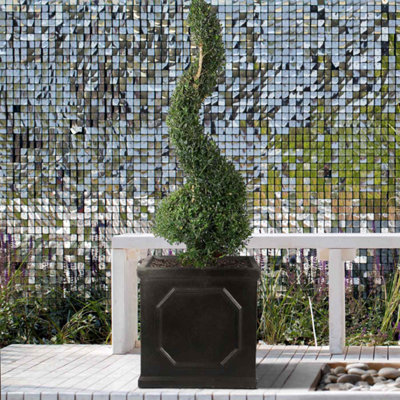Set of 2 IDEALIST Chelsea Flower Box Square Garden Planters, Faux Lead Dark Grey Outdoor Large Pots W55 H55 L55 cm, 166L